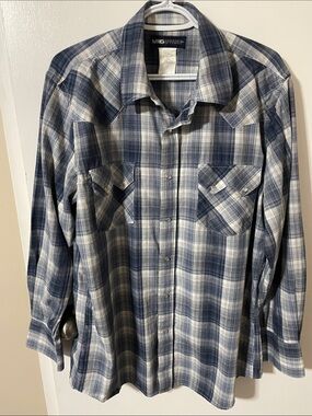 MWG Apparel Blue Plaid Pearl Snap Western Shirt XLarge